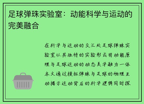 足球弹珠实验室：动能科学与运动的完美融合